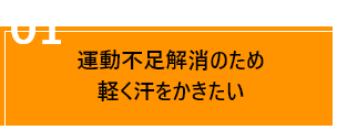 01運動不足解消のため
                                軽く汗をかきたい